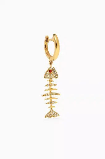 [WSHBONHDRPER1] Wishbone Hoop Drop Single Earring - Yellow Gold