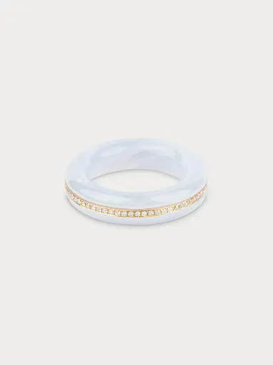 Stone Linings Ring - White Agate with White Diamonds