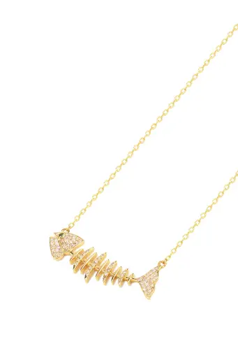 [WSHBNDINCKL18Y] Wishbone Side Necklace - Emerald Eye with Diamonds