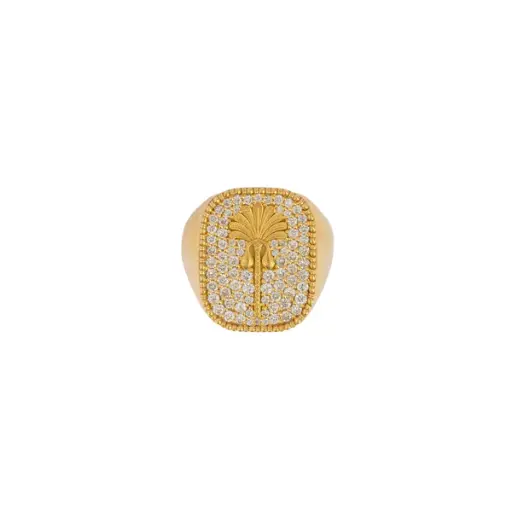 Diamond Palm Tree Ring in Yellow Gold