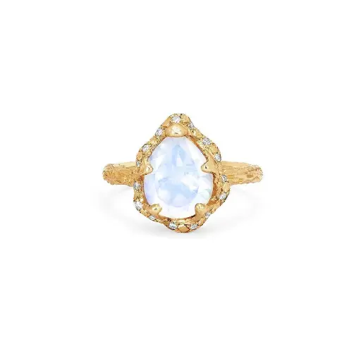 [BBQNMONSTNRG] Baby Queen Water Drop Moonstone Ring with Sprinkled Diamonds