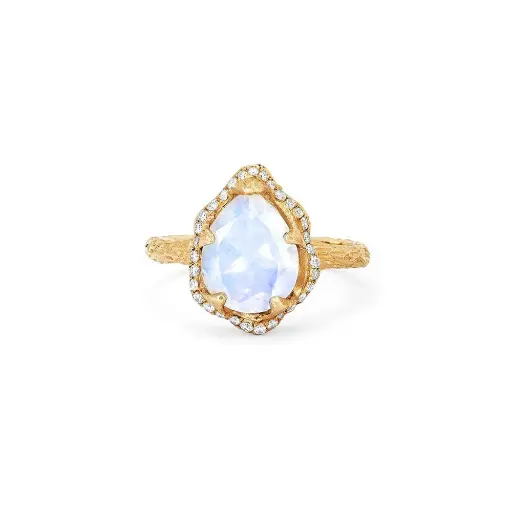 [BBQNRNGPV6.5] Baby Queen Water Drop Moonstone Ring with Full Pavé Diamond Halo
