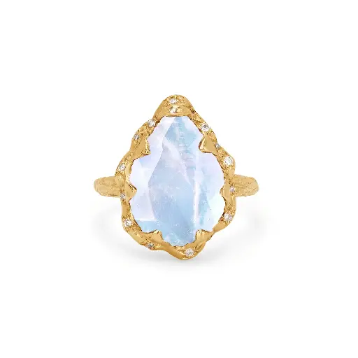 [QNDRPRGDIA7.5] Queen Water Drop Moonstone Ring with Sprinkled Diamonds
