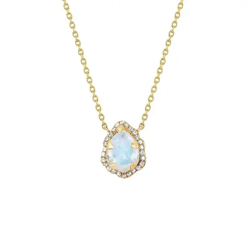 [MCQNDRPNKLDIA] Micro Queen Water Drop Moonstone Necklace with Pavé Diamond Halo