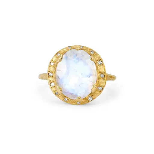 [QNOVLRNGDIA81] Queen Oval Moonstone Ring with Sprinkled Diamonds