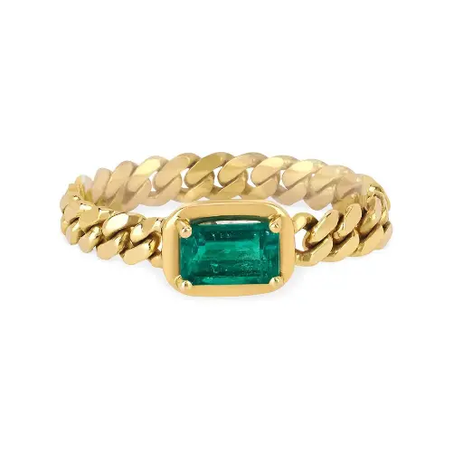 [QNEMCUTEMRG] Queen Emerald Cut Emerald Cuban Ring