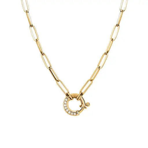 [ALCNKLPVDIAHP] Alchemy Link Charm Necklace with Pavé Diamond Hoop Closure