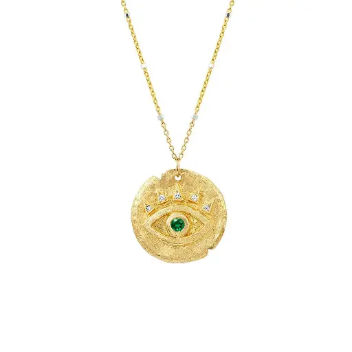 [EMBBEYEPDT18] Emerald Baby Eye of Protection Coin Pendant