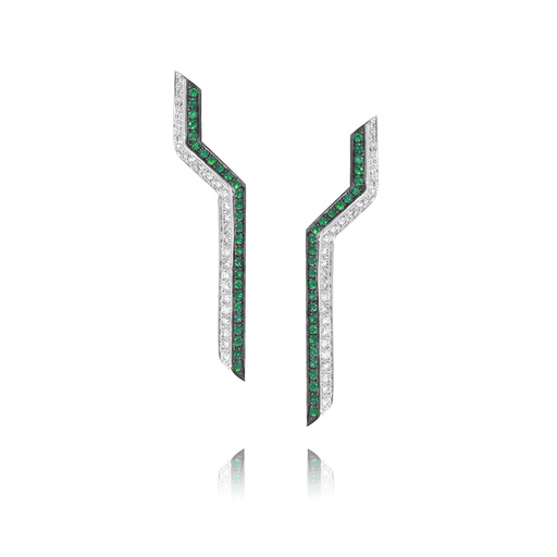 [RM-WGDIEMDIAER] Phoenician Script-White Gold Earrings With Emeralds
