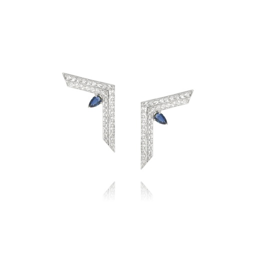 [RM-WGDISAPPER] Phoenician Script-White Gold Earrings With Diamonds and Sapphires