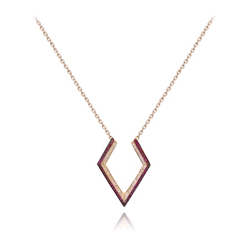 [RM-CONSRBNCKL] Phoenician Script-Rose Gold Necklace With Ruby and Diamond