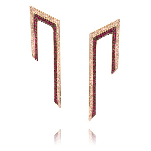 [RM-CONSRBYER] Phoenician Script-Rose Gold Earrings with Ruby and Diamond