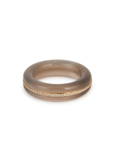 Stone Linings Ring - Grey Agate white Diamonds