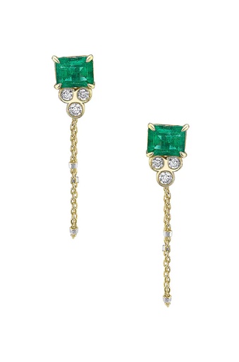 [EMTRPLTWNKER] Emerald Triple Twinkle Chain Earrings