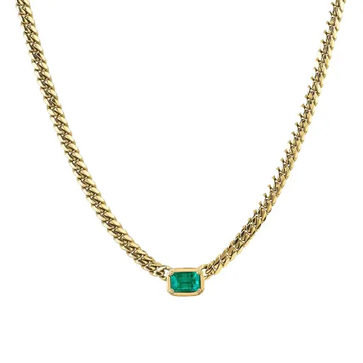 [QNEMCHO15] Queen Emerald Cut Emerald Cuban Choker