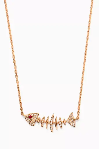 [KMWBSIDEDIARUB] Wishbone Side Necklace - Ruby Eye with Diamonds
