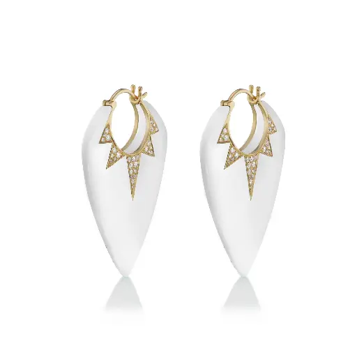 [PI408-WHTONX] Large Guitar Pick Earrings - White Onyx