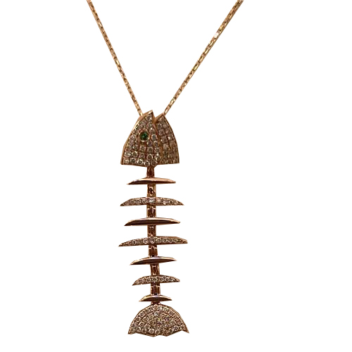 [KMDIANKLEMR2] Wishbone Pendant Necklace - Emerald Eye with Diamonds