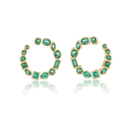 [MON412-EMR] Bezel Crescent Earrings - Emeralds