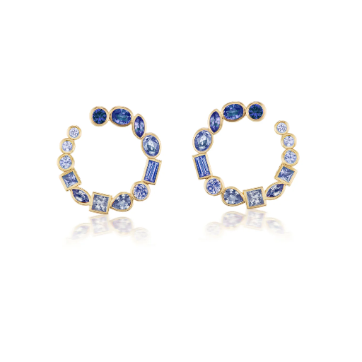 [MON412-SAP] Bezel Crescent Earrings - Blue Sapphires