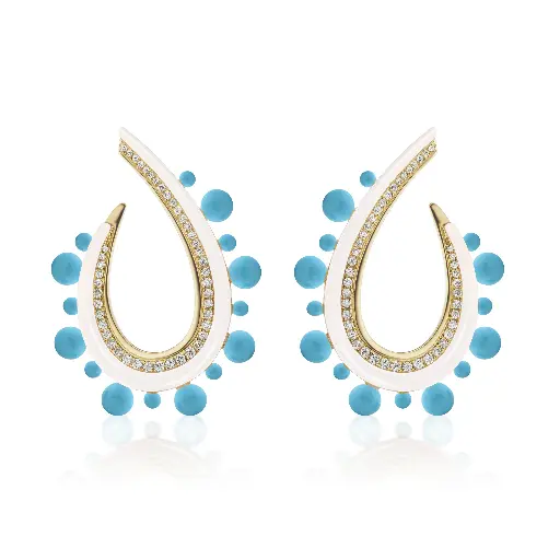 [MON403-TRQ] Crescent Ball Earring - White Onyx and Turquoise