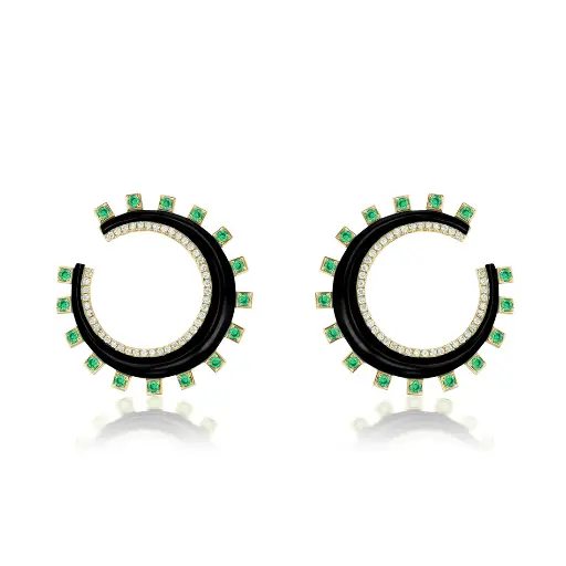 [PI409-EMR] Crescent Earrings- Emeralds