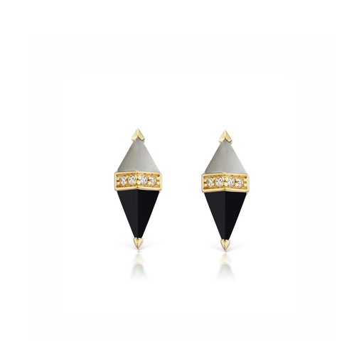 [SORPSGMWBO18KYEAR] Pietra Studs - Grey Moonstone Black Onyx