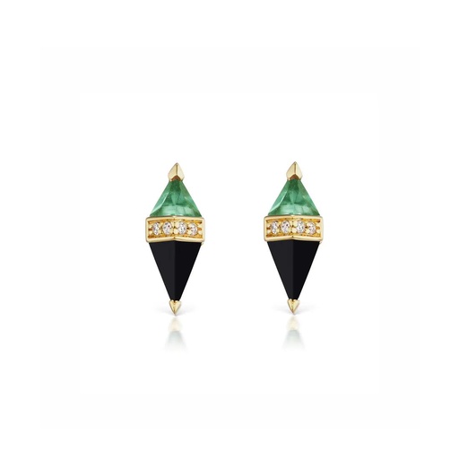 [SORPSGQWBO18KYEAR] Pietra Studs - Black Onyx Green Quartz